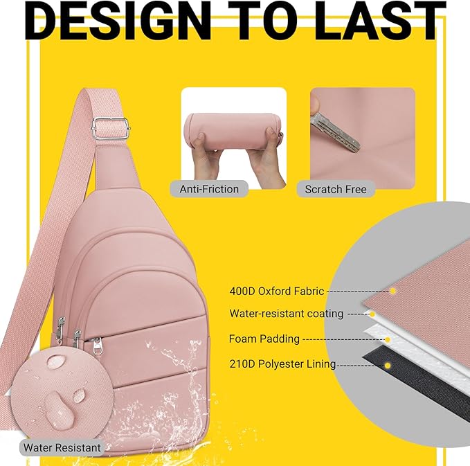 Crossbody Bags for Women, Sling Bag for Men, Small Hiking Backpack Anti Theft Lightweight for Outdoors Travel (M, Pink)