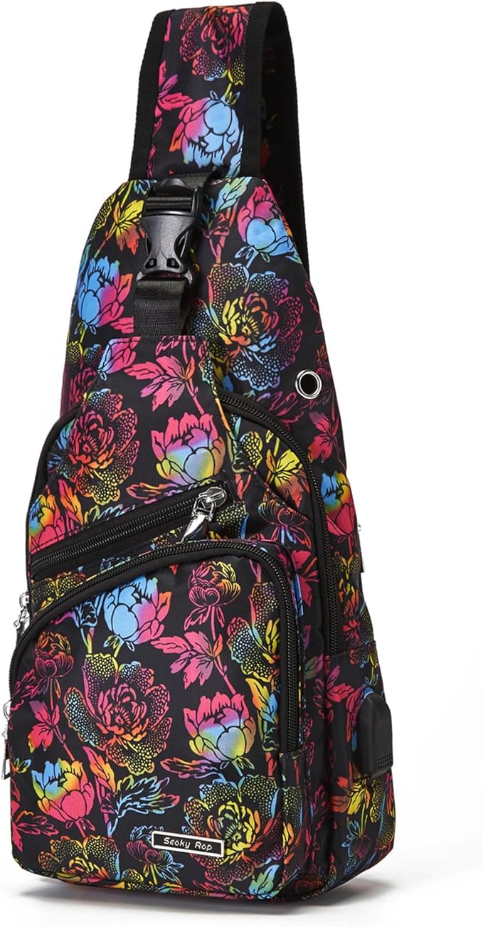 Seoky Rop Men Women Sling Backpack Anti Theft Crossbody Shoulder Chest Bag with USB Charging Port