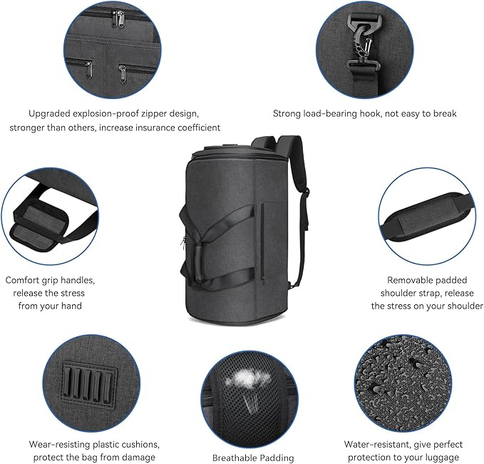 Bukere Garment Bags for Travel, Convertible Carry on Duffel Bag for Men Women, Backpack Straps, Shoe Compartment, 3 in 1 Hanging Dress Suit Bags for Men Women