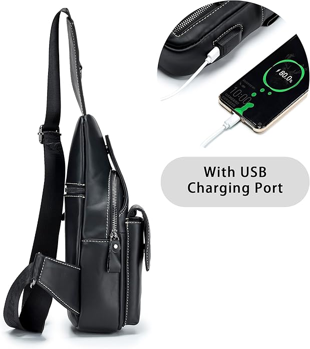 LUKZIJAES Genuine Leather Sling Bag for Men