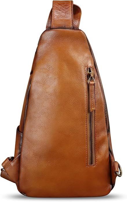Genuine Leather Silng Bag for Men and Women Vintage Leather Sling Backpack Purse Shoulder Crossbody Bag Chest Bag