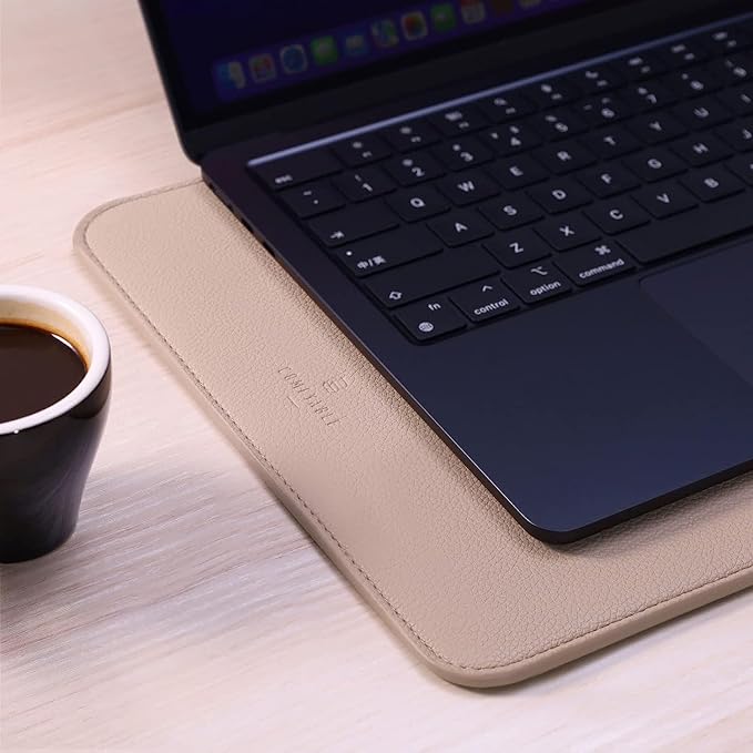 Comfyable Laptop Sleeve 14 Inch Precisely Compatible with MacBook Pro M4 M3 M2 M1 Pro/Max 2024, Faux Leather Cover Case 14 in, Sand