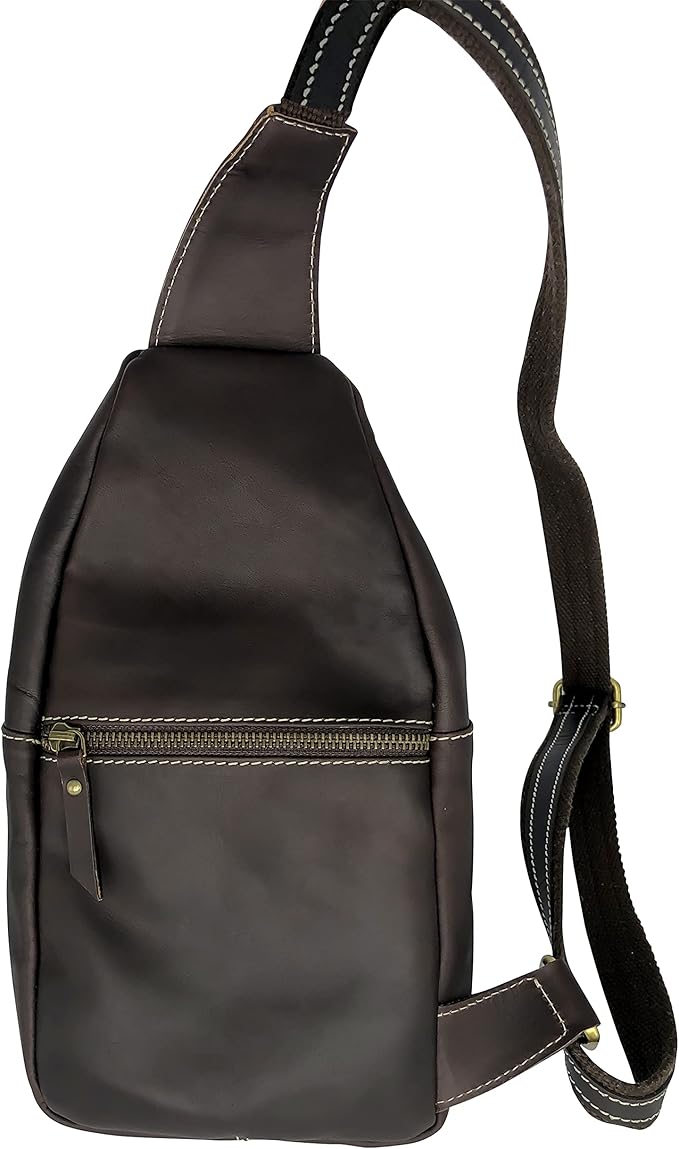 Leather Cross-body Sling Bag Casual Daypack Backpack Chest Shoulder Multi-Purpose Timeless Design Small Men (Dark Brown)