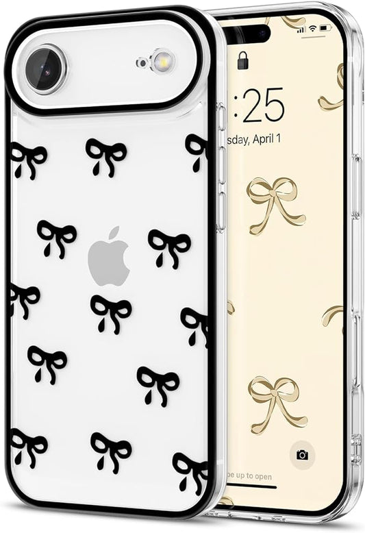 EYZUTAK Case for iPhone Air, Clear Cute Ribbon Bowknot Pattern Aesthetic Transparent Phone Case Raised Camera Protection Stylish Slim Soft Durable TPU Protective Cover for Women Girls - Black
