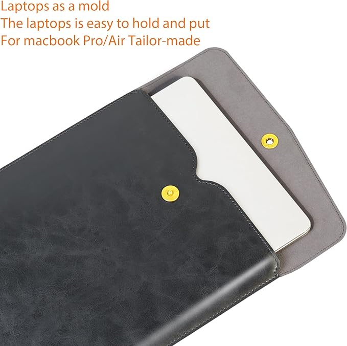 Genuine Leather Laptop Sleeve Compatible with MacBook Pro 14 Inch M4 M3 M2 Pro/Max 2023 & M1 Case,Slim and Durable Waterproof Vertical Laptops Bag for 14 Inch Notebook Computer Cover,Black