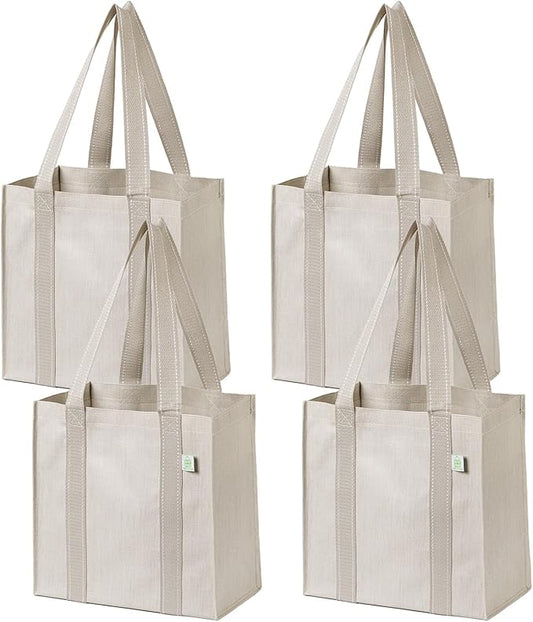 VENO 2-4 Pack Reusable Grocery shopping Bags, Small Tote Bag w/Handle Hard Bottom, Heavy Duty, Foldable Carrier