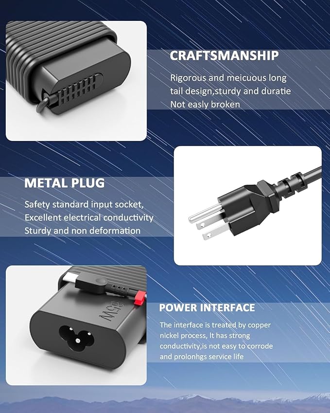 New Slim 65W USB C Laptop Charger Compatible with Lenovo Thinkpad Yoga Chromebook Computer Type C Fast Charging Power Cord AC Adapter