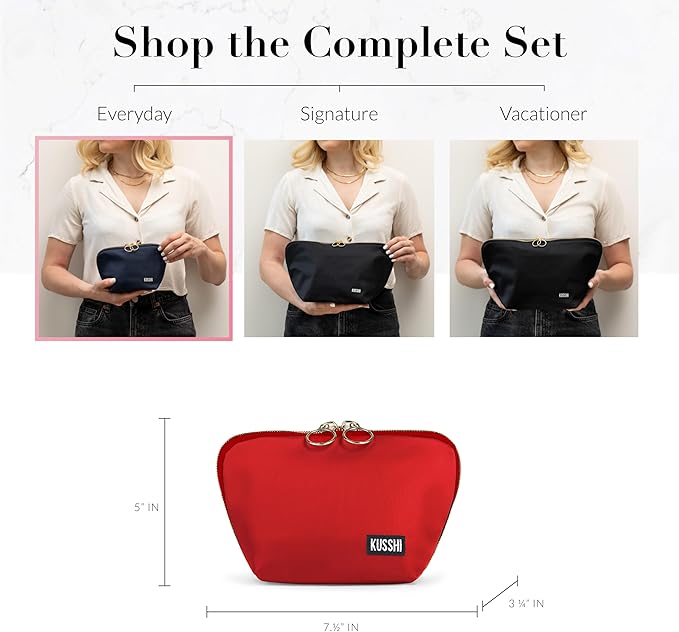 KUSSHI Washable Travel Makeup Bag for Purse (Everyday, Candy Apple Red/Pink)