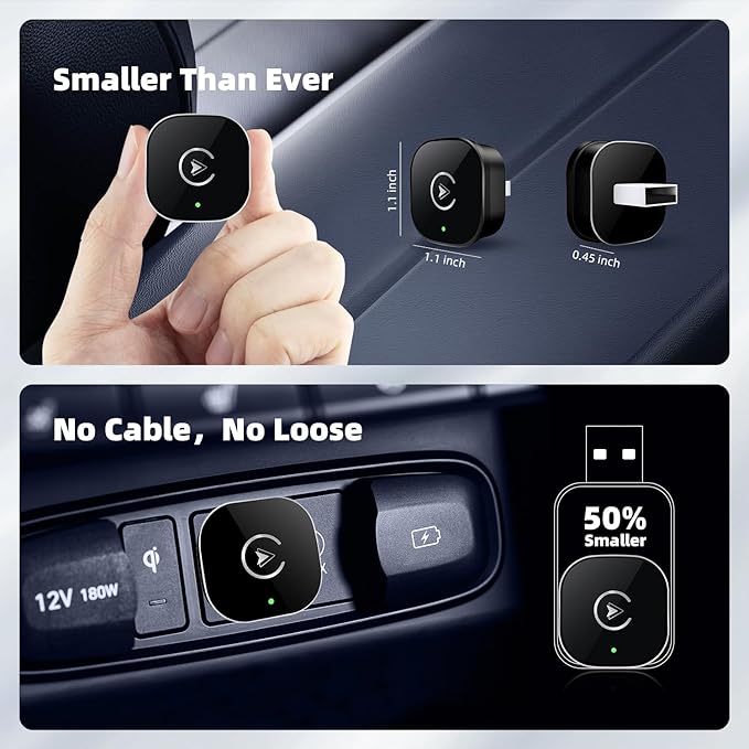 Wireless CarPlay Adapter for iPhone, Mini USB Design for Cars with Wired CarPlay, Fast Connection,5.8GHz WiFi,No Delay, Compatible with iOS 10+ & iPhone 6+, USB/Type C,Plug and Play (Black)