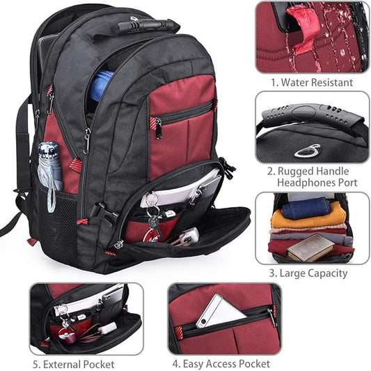 NUBILY Laptop Backpack 18.4 Inch Waterproof Extra Large TSA Travel Backpack Anti Theft College Business Mens Backpacks with USB Charging Port 17.3 Gaming Computer Backpack for Women Men Red