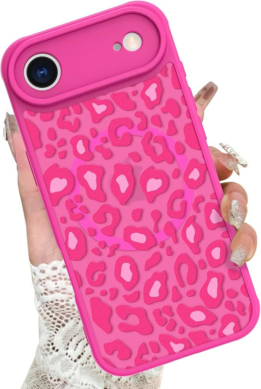 KANGHAR Case Compatible with iPhone Air Hot Pink Leopard Printed Pattern [Compatible with Magsafe] Cute Cheetah Protective Magnetic Case for Girls Women 6.5"