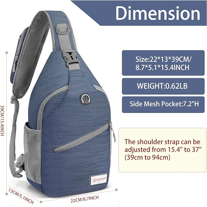 ZOMAKE Sling Bag,Small Crossbody Sling Backpack,Water Resistant Shoulder Daypack for Travel,Anti Thief Chest Bag for Hiking(Navy Blue(Stripe))