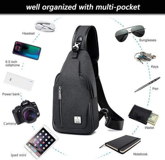 Small Sling Bag Crossbody Backpack Over the Shoulder Bag for Men Women Travel Outdoors, Lightweight Chest Pack (Large,Black)