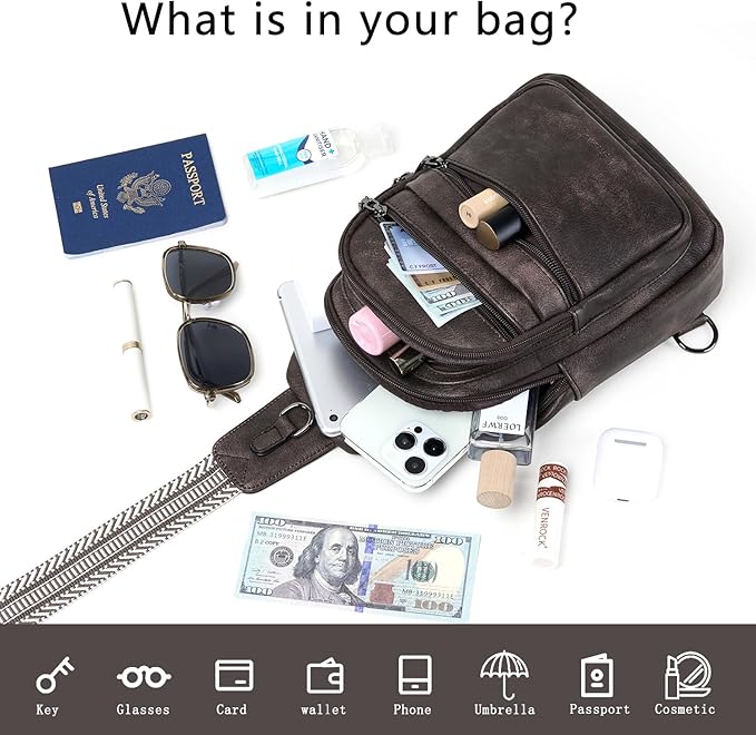 Sling Bag for Women Crossbody Fanny Pack Sling Purse Backpack Vegan Leather Travel Cross Over Shoulder Bag Coffee