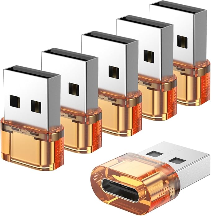 USB to USB C Adapter 6 Packs, Charging and Data Converter USB A to C Adapter, Compatible with Apple Watch/Ultra iWatch/iPhone 15 Pro Max Plus/Airpods/iPad 9 10 Air 5 Mini 6 (Orange)