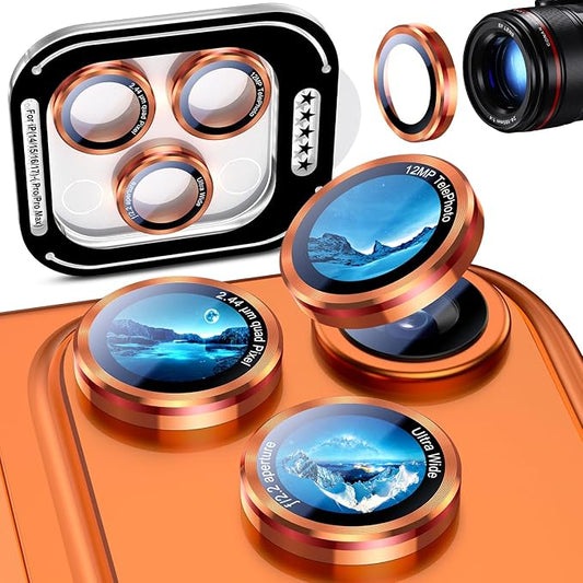Uyiton for iPhone 17 Pro Max/17 Pro/16 Pro Max/16 Pro/15 Pro Max/15 Pro/14 Pro Max/14 Pro Camera Lens Protector - Military-Grade Tempered Glass Metal Camera Cover, Easy to Install, Orange+Red