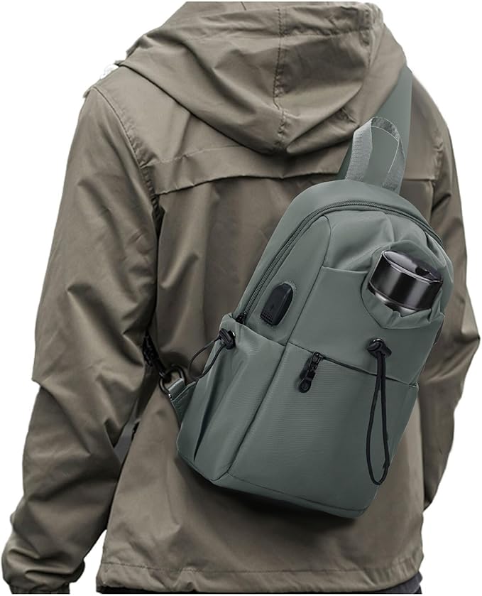 Small Green Sling Crossbody Backpack Shoulder Bag for Men Women - Mini One Strap Sling Bag Fanny Pack Daypack, Waterproof Nylon Chest Bag for Motorcycle Hiking Travel Gym Sport