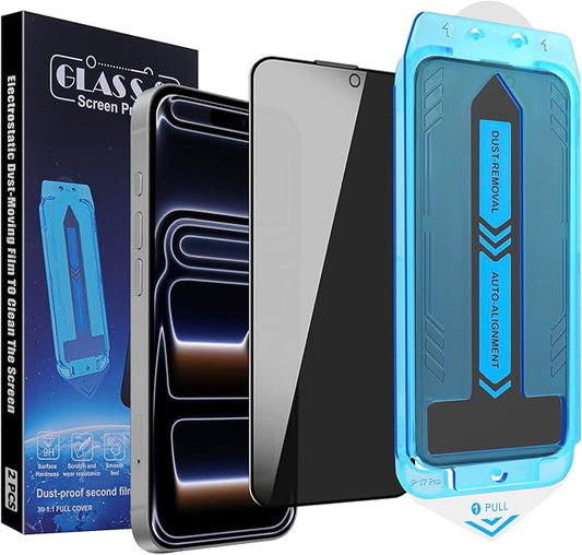 2-Pack Privacy Screen Protector for iPhone 17 Pro 6.3-inch, 9H Tempered Glass, Full Coverage, Anti-Fingerprint, Auto Dust-Elimination, No Bubble, Easy Installation