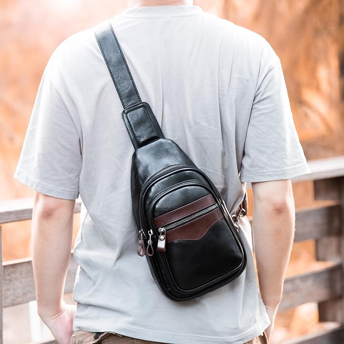 Genuine Leather Sling Bag for Men and Women Crossbody Shoulder Bag Sling Backpack Chest Purse Carry on Casual Daypack