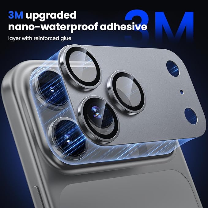 WSKEN for iPhone 17 Pro Max Camera Lens Protector, [Military Grade Shatterproof] [Strong Adhesion] Metal Aluminum Alloy Tempered Glass Camera Screen Protector, Grey Titanium