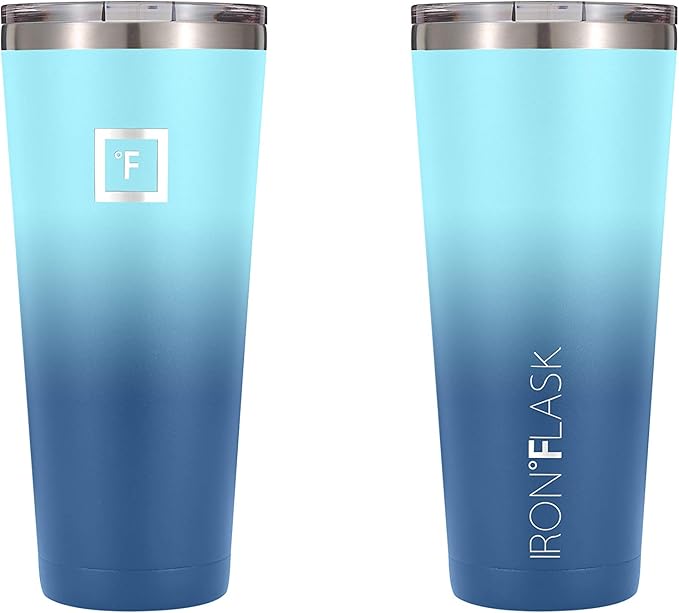 IRON °FLASK Classic Tumbler - Vacuum Insulated Stainless Steel Water Bottle, Double Walled, Drinking Cup, Insulated Travel Mug (Blue Waves, 32 oz Clear Lid)