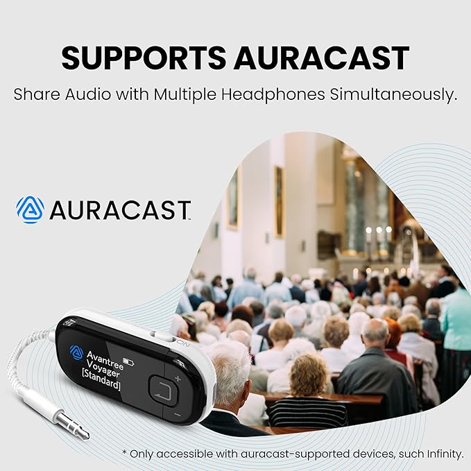 Avantree Voyager - Airplane Bluetooth Adapter for Headphones & AirPods, Bluetooth 5.4 with Latest Auracast & OLED Display, Qualcomm Chip, aptX Adaptive, Wireless Audio Transmitter for Travel & Flight