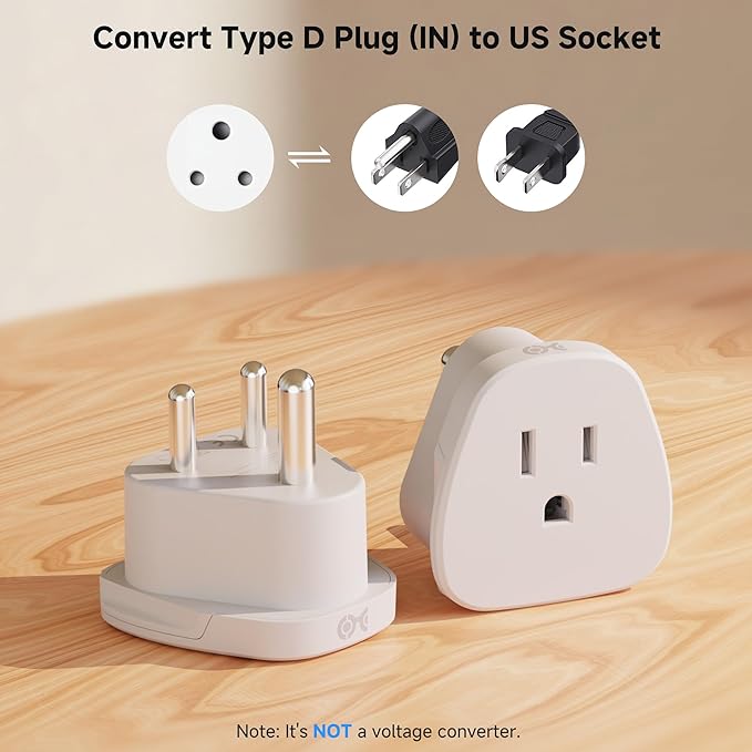Cable Matters Type D Travel Adapter, US to India Plug Adapter, Works in India, Nepal, Bangladesh, and More, CE & RoHS Certified