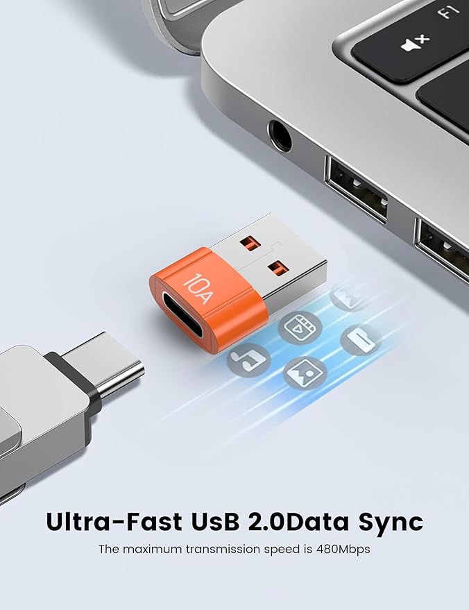 20Pack 200W USB C to USB Adapter, with Fast Charging & 480MB Data Transfer, USB C Converter for Apple Watch Ultra iWatch Series 8 7,iPhone 16 15 Plus Pro Max,Orange