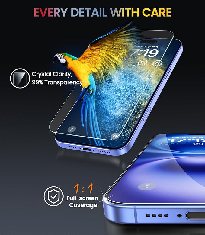 EZ-GLAZ- 4 Pack for iPhone 16 Plus Privacy Screen Protector [6.7"] With 2 Pack Camera Lens Protector, 9H+ Hardness 12FT Military Grade Shatterproof Durable Tempered Glass Film with Flawless Fit Kit