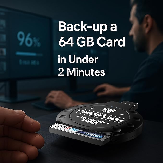 PixelFlash CF Card Reader (Black) - Compact Flash Memory Card Adapter with USB 3.0, 5GB/s File Transfer, No-Bend Pins, Supports UDMA-7, Anti-Slip & Anti-Scratch, Compatible with Most Brands & OS