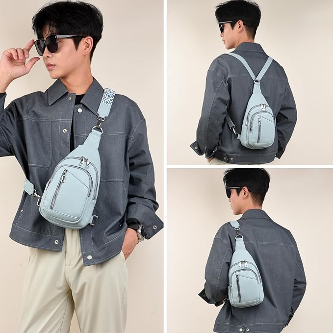 Sling Bag Crossbody Backpack - 2 in 1 Leather Cross Body Bag Fanny Pack with 2 Removable Straps