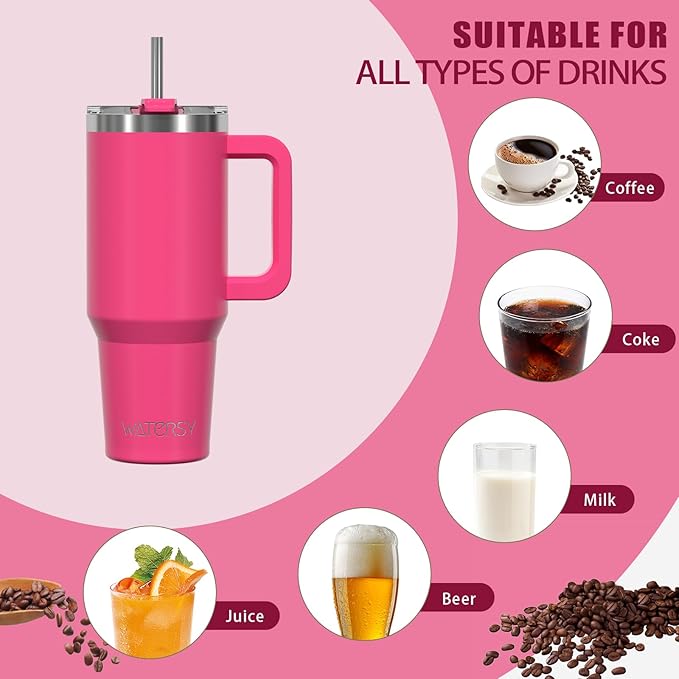 20 oz Tumbler with Handle,Tumbler with Lid and Straw,Double Wall Insulated Cup Stainless Steel Travel Mug(Cold for 34 Hours),Water Bottle for Iced Tea,Coffee,Cold Beverages(Gloss Pink)