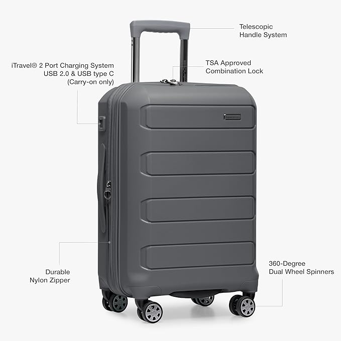Traveler's Choice Pagosa Indestructible Hardshell Expandable Spinner Luggage, Gray, 22-Inch Carry-on