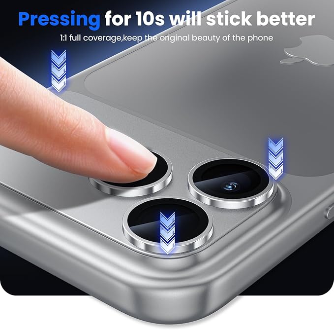 WSKEN for iPhone 17 Pro Camera Lens Protector, [Military Grade Shatterproof] [Strong Adhesion] Metal Aluminum Alloy Tempered Glass Camera Screen Protector, Silver Titanium