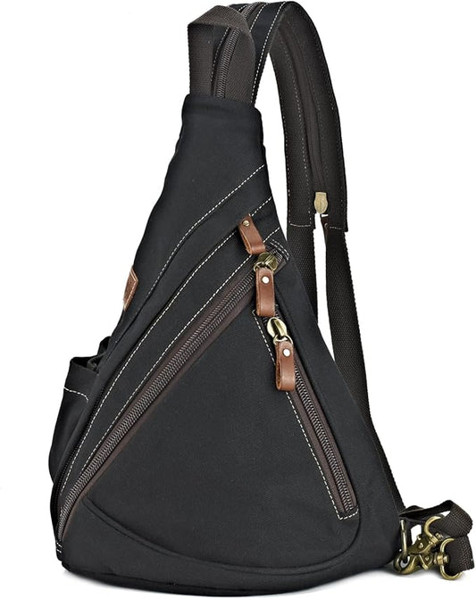 Canvas Sling Bag Convertible Crossbody Chest Bag Shoulder Backpack Daypack for Men Women Outdoor Cycling Travel