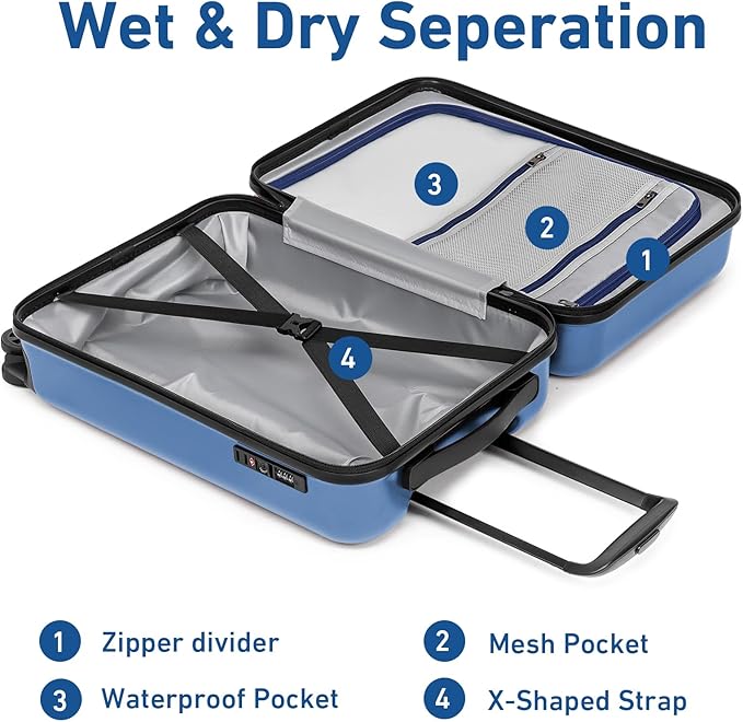 KYME Suitcase Hardshell With Double Spinner Wheels, PC+ABS TSA Lock Travel Luggage (Royalblue, 20" Carry On)