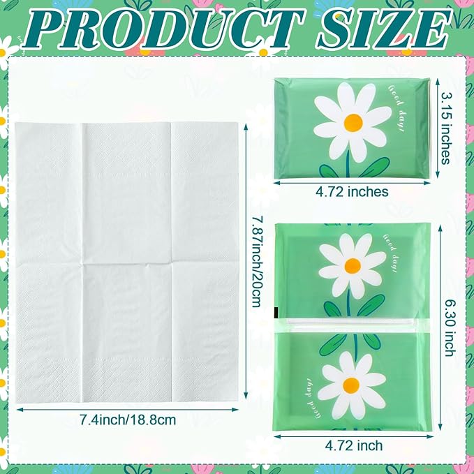 PerKoop 100 Pack Pocket Tissues Travel Slim Packs Small Facial Tissues Wallet Size Toilet Paper for Travel Guest Wedding Supplies, 4 Styles(Cute Floral)