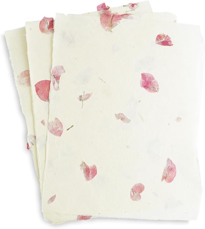 Handmade Lokta Laser and Inkjet Printer Paper with Deckle Edge 8.5x11 Inch Vintage Decorative Specialty Printing Paper (100 Sheets, Bougainvillea)
