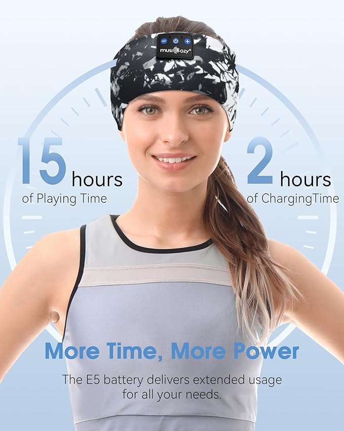 MUSICOZY Sleep Headphones Bluetooth Headband 5.4 Wireless Headband Headphones for Sleeping for Side Sleeper with Ultra-Thin HD Stero Speaker for Workout (Ink Black)
