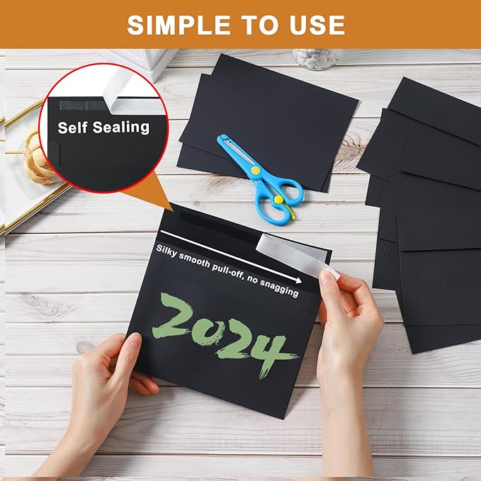 Black Single Panel Blank Note Cards and Envelopes 5 x 7 Heavyweight Flat Cardstock and A7 Envelopes Printable Self Seal 20 Packs for Birthday, Wedding Thank You Cards, Baby Shower