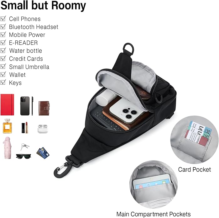 Hanke Crossbody Sling Bag for Women Men, Casual Cross Body Sling Bags, Lightweight Chest Bag for Outdoor Hiking Travel