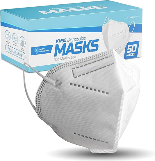 Lyka KN95 Face Masks 50 Pack – 5-Ply Disposable Masks for Dust, Work, Sanding, Painting, Allergies, Lawn & Cleaning