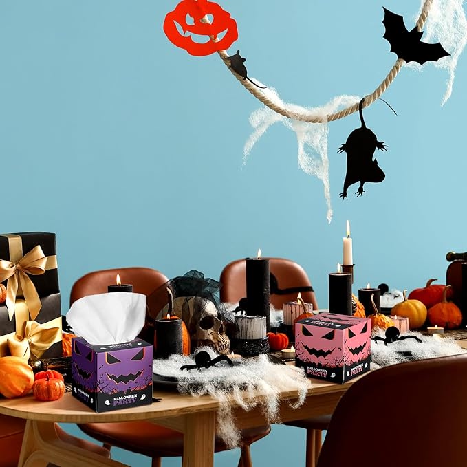 12 Pack Halloween Facial Tissues Cube Face Boxes 600 Sheets 3 Ply Small Ghost Square Tissues Bulk for Halloween Party Car Bedroom Supplies