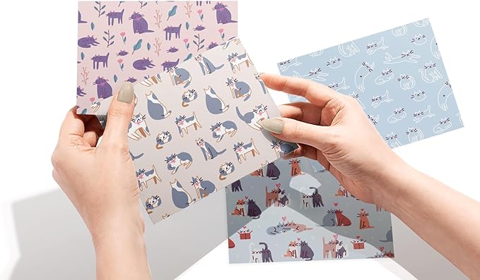 Twigs Paper Note Cards – 12 Assorted Cat Pattern Designs with Envelopes – Made in the USA – Eco-Friendly Blank Cards for Everyday Correspondence – 5.5 x 4.25 Inches