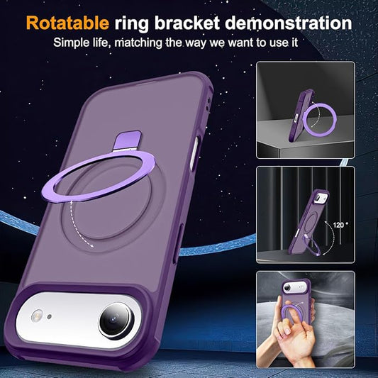 Compatible with iPhone 17 Air Case with Invisible Magnetic O-Ring Stand Military-Grade Translucent Phone Case for iPhone 17 Air 6.5" [Compatible with Mag-Safe][Great Grip Feeling], Purple