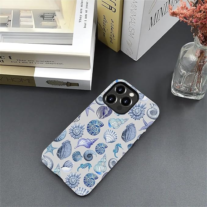 Case for iPhone 15 Pro,Summer Beachy Seashell for Woman Men Full Body Protective Cover Shockproof 2 in 1 Silicone + Hard PC Case for iPhone 15 Pro