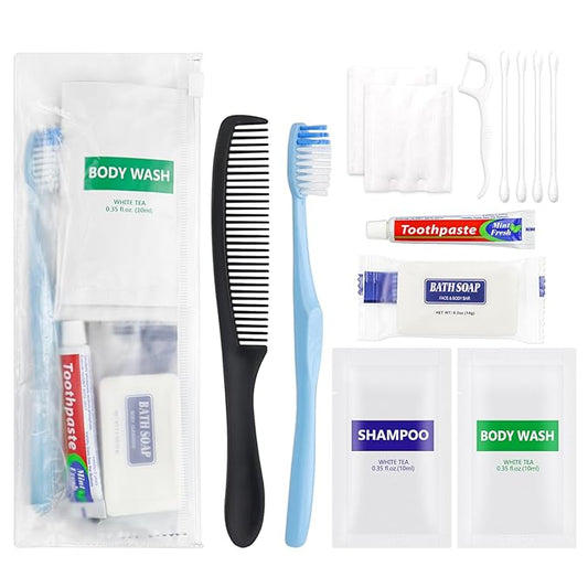 Pack of 100 Basic Toiletry Kits, Hygiene Kit Bulk, Individually Packed, Homeless Care Package Supplies Travel Size Toiletry Kit for Men Women Charity Reusable Toiletry Bag