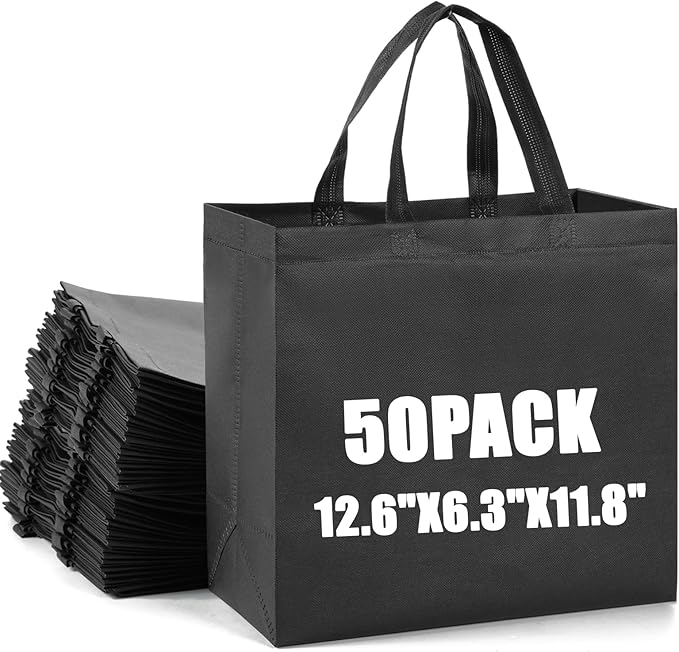 50Pcs Reusable Non Woven Shopping Bags Large Foldable Totes Bag with Handles Grocery Handbag Bulk for Boutiques