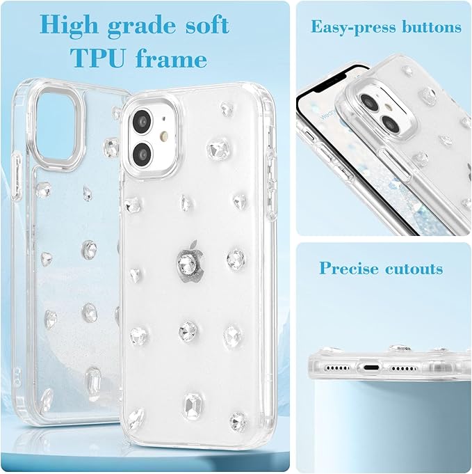 EYZUTAK Case for iPhone 12/iPhone 12 Pro, Bling Glitter 3D Diamond Phone Case Cute Sparkly Crystal Clear Aesthetic Design Case Slim Soft Durable TPU Transparent Protective Cover for Women Girl-Crystal