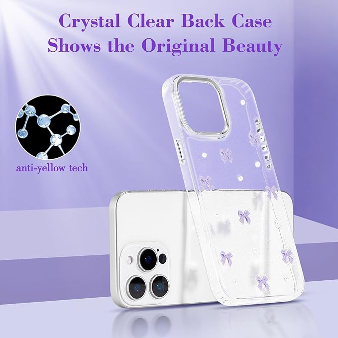 EYZUTAK Case for iPhone Air, Bling Glitter 3D Bowknot Phone Case Cute Sparkly Crystal Clear Bow Aesthetic Design Cover Slim Soft Durable TPU Transparent Protective Cover for Women Girl - Purple Bow